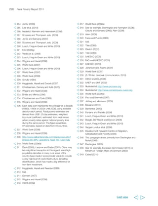 Berdegué, J.A., and A. Schejtman. 2007. 
La desigualdad y la pobreza como desafíos para el 
desarrollo territorial rural. Documento de Trabajo No. 
1, Programa Dinámicas Territoriales Rurales, Latin 
American Center for Rural Development, Santiago. 
Berdegué, J.A., A. Schejtman, M. Chiriboga, 
F. Modrego, R. Charnay, and J. Ortega. 2008. 
Agricultura para el desarrollo: hacia una agenda 
regional para América Latina. Debates Y Temas 
Rurales No. 12, Latin American Center for Rural 
Development, Santiago. 
Bhalla, S., A.K. Karan, and T. Shobha. 2006. Rural 
casual labourers, wages and poverty 1983 to 
1999/2000. In Chronic poverty and development 
policy in India, eds. A.K. Mehta and A. Shepherd. 
New Delhi: Sage Publications. 
Bhide, S., and A.K. Mehta. 2006. Correlates of 
incidence and exit from chronic poverty in rural India: 
Evidence from panel data. In Chronic poverty and 
development policy in India, eds. A.K. Mehta and 
A. Shepherd. New Delhi: Sage Publications. 
Bildan, L. 2003. Disaster management in Southeast 
Asia: An overview. Bangkok: Asian Disaster 
Preparedness Center. 
Binswanger-Mkhize, H.P., and A.F. McCalla. 2009. 
The changing context and prospects for agricultural 
and rural development in Africa. Working Paper, 
African Development Bank, Tunis/International Fund 
for Agricultural Development, Rome. 
Bird, K., and A. Shepherd. 2003. Chronic poverty in 
semi-arid Zimbabwe. Working Paper No. 18, 
Chronic Poverty Research Centre, Manchester, UK. 
Boahen, P., B.A. Dartey, G.D. Dogbe, E.A. Boadi, B. 
Triomphe, S. Daamgard-Larsen, J. Ashburner. 2007. 
Conservation agriculture as practiced in Ghana. 
Nairobi: African Conservation Tillage Network/Paris: 
Agricultural Research for Development/ Rome: Food 
and Agriculture Organization of the United Nations. 
Bolwig, S., P. Gibbon, and S. Jones. 2009. The 
economics of smallholder organic contract farming in 
tropical Africa. World Development 37(6): 1094-1104. 
Boughton, D., D. Mather, C.B. Barrett, R. Benfica, 
D. Abdula, D. Tschirley, and B. Cunguara. 2007. 
Market participation by rural households in a low-income 
country: An asset-based approach applied 
to Mozambique. Faith and Economics 50:64-101. 
Braun, A., and D. Duveskog. 2008. The farmer field 
school approach: History, global assessment and 
success stories. Background paper for the IFAD 
Rural poverty report 2011. 
Sources 301 
Brew-Hammond, A., and A. Crole-Rees. 2004. 
Reducing rural poverty through increased access to 
energy services: A review of the multifunctional 
platform project in Mali. Bamako, Mali: United 
Nations Development Programme. 
Brown, O., and A. Crawford. 2009. Rising 
temperatures, rising tensions. Climate change and 
the risk of violent conflict in the Middle East. 
Manitoba, Canada: International Institute for 
Sustainable Development. 
Brown O., and J. Gibson. 2006. Boom or bust: 
Developing countries’ rough ride on the commodity 
price rollercoaster. Manitoba, Canada: International 
Institute for Sustainable Development. 
Bruinsma, J. 2009. The resource outlook to 2050: By 
how much do land, water and crop yields need to 
increase by 2050? Paper presented at the Food and 
Agriculture Organization of the United Nations (FAO) 
Expert Meeting on “How to feed the world in 2050”, 
24-26 June, FAO, Rome. 
Cabral, L. 2008. Accra 2008: The bumpy road to aid 
effectiveness in agriculture. Natural Resource 
Perspectives 114. Available at: 
http://www.odi.org.uk/resources/download/1146.pdf 
_____. 2010. Sector-based approaches in agriculture: 
From expensive experiment to genuine impact. Briefing 
Paper 58, Overseas Development Institute, London. 
Carr, M., and M. Hartl. 2010. Lightening the load: 
Labour-saving technologies and practices for rural 
women. Rome: International Fund for Agricultural 
Development/Rugby, UK: Practical Action Publishing. 
Carter, M.R., and C.B. Barrett. 2006.The economics of 
poverty traps and persistent poverty: An asset 
based approach. Journal of Development Studies 
42(2): 178-199. 
Centre for Development and Enterprise (CDE). 2006. 
Accelerating shared growth: Making markets work 
for the poor in South Africa. Woodmead, South 
Africa: ComMark Trust/Johannesburg: CDE. 
Centro Peruano de Estudios Sociales (CEPES). 2010. 
La revista agraria: concentración de tierras. Año 11, 
no.119, junio de 2010. Available at: 
http://www.larevistaagraria.info/sites/default/files/ 
revista/r-agra119/LRA-119.pdf 
Chaia, A., A. Dalal, T. Goland, M.J. Gonzalez, 
J. Morduch, and R. Schiff. 2009. Half the world is 
unbanked. Framing Note, Financial Access Initiative. 
Available at: 
http://financialaccess.org/sites/default/files/110109 
%20HalfUnbanked_0.pdf 
  
 
