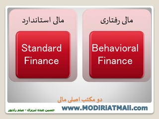 مالی استاندارد 
Standard 
Finance 
مالی رفتاری 
Behavioral 
Finance 
دو مکتب اصلی مالی 
 
