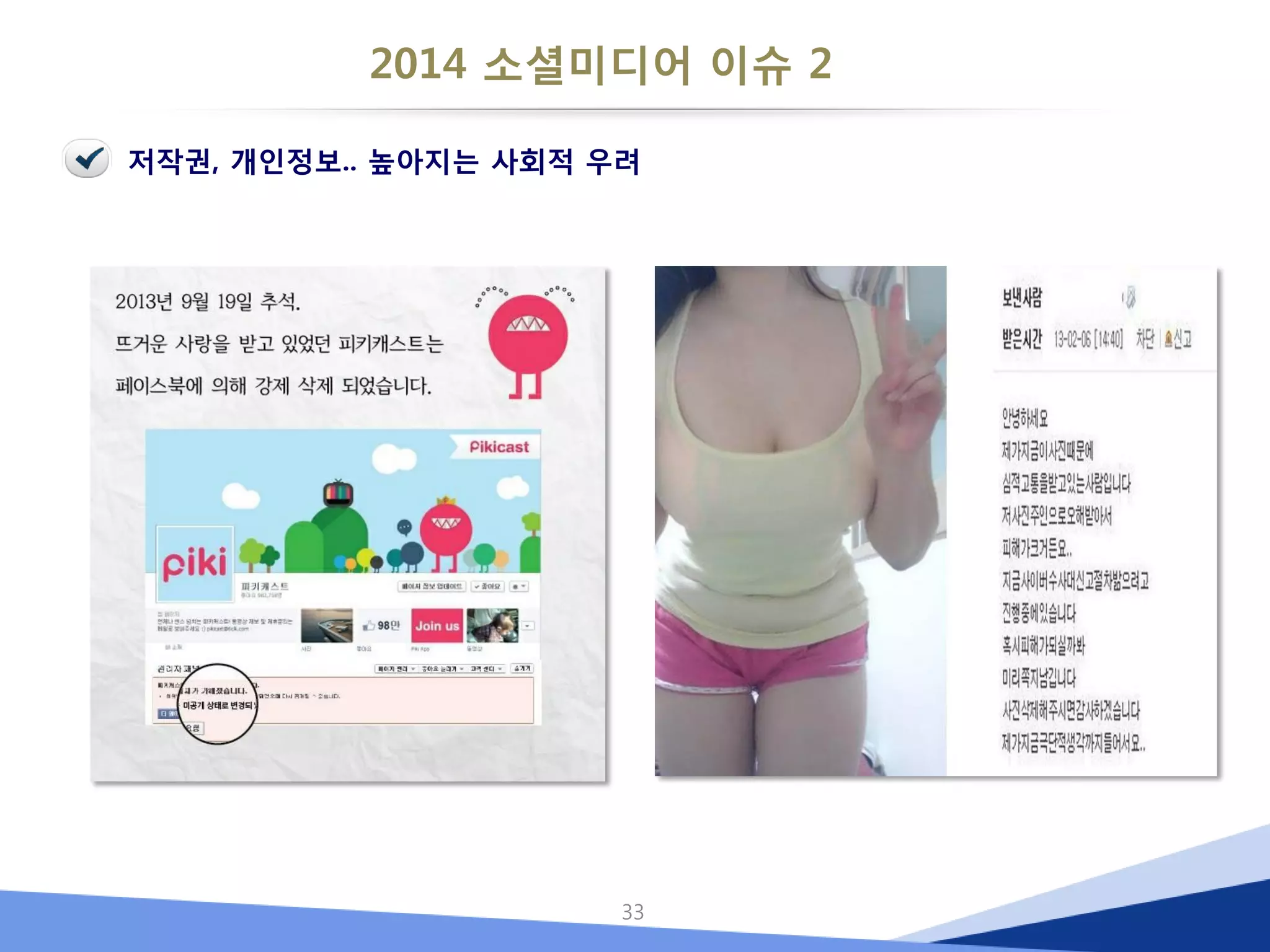 2014 소셜미디어 이슈 2 
33 
저작권, 개인정보.. 높아지는 사회적 우려  