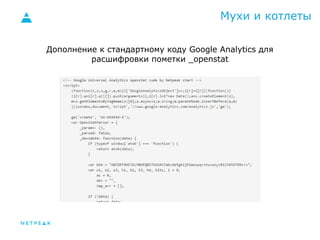 Мухи и котлеты 
Дополнение к стандартному коду Google Analytics для 
расшифровки пометки _openstat 
 