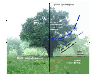 Дерево 
«Редкой 
марки» 
• Маркетинг 
– 
это 
и 
сайт, 
и 
продвижение 
вовне. 
– В 
социальном 
интернете 
большинство 
коммуникаций 
происходит 
не 
на 
сайте! 
• Маркетинг 
начинается 
выше 
уровня 
земли. 
Земля 
– 
уровень 
безразличия 
Кол-­‐во 
факторов 
Уровень 
удовлетворения 
Крона 
– 
поражающие 
воображение 
факторы 
Корни 
– 
базовые 
факторы 
 