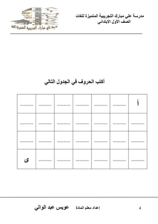يدزظح ػه يثازك انرجس ثٍ حَ ان رً صًَج نهغاخ 
انصف الأول الاتردائ 4 إػداد يؼهى ان اًدج ػو طٍ ػثد انوان أكرة انحسوف ف انجدول انران أ 
.......... 
.......... 
.......... 
.......... 
.......... 
.......... 
.......... 
.......... 
.......... 
.......... 
.......... 
.......... 
.......... 
.......... 
.......... 
.......... 
.......... 
.......... 
.......... 
.......... 
.......... 
.......... 
.......... 
.......... 
.......... 
.......... 
ى 
 