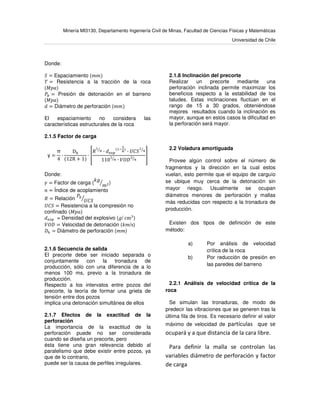 Donde: 
 = Presión en las paredes del pozo () 
	
 = Densidad del explosivo (/) 
 