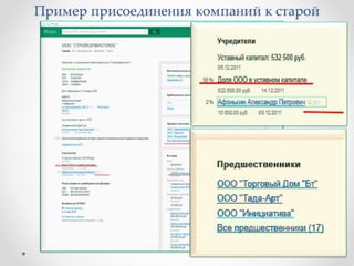 Пример присоединения компаний к старой 
 