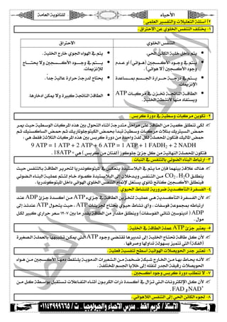 íÚ^ÃÖ]íèçÞ^n×Ö ð^éuù] 
 VêÛ×ÃÖ]YŠËjÖ]æløé×ÃjÖ]í×ò‰_DN 
 JÑ]ru÷]àÂëç×¤]‹ËßjÖ]Ì×j−IM 
  
 Ñ]ru÷]  ëç×¤]‹ËßjÖ] 
 Jê£]àñ^ÓÖ]íé×}Ø}]QÜjè • 
Ý‚{{{Âæ_Dêñ]ç{{{âE°rŠ{{{Òù]Qç{{{qæ»Üj{{{è • 
JDêñ]çâ÷E°rŠÒù]Qçqæ 
ì‚Â^Š{{{{{²ÜŠ{{{{{¢]ì…]†{{{{{uí{{{{{q…Q»Üj{{{{{è • 
Jl^μˆÞý] 
ATPl^{{{fÒ†Ú»áˆ{{{¡í{{{Ÿ^ßÖ]í{{{Î^SÖ] • 
 Jíé×¤]íS=Þù^ãßÚQ^ËjŠèæ 
 Jíé×¤]t…^}ëç¢]ð]çC]»Üjè • 
t^{{{{{{{j¬÷æ°rŠ{{{{{{{Òù]Qç{{{{{{{qæ»Üj{{{{{{{è • 
Jl^μˆÞþÖ 
Jg]‚qíéÖ^Âì…]†uíq…‚Öt^j¬ • 
J^â…^}Q]àÓμ÷æìYfÒíŸ^ßÖ]íÎ^SÖ] • 
  
 N J‹e†Òì…æQ»íéS‰æl^fÒ†ÚàèçÓiI 
†{μo{éuíéS{‰çÖ]l^fÒ†¹]å„â°eÙçvjÖ]ð^ßm_íq…‚jÚØu]†Úî×ÂíÎ^SÖ]àÚíéÛÒÐ×SßiêÓÖ 
Ü{{mÔéßŠ{{Ò^ŠÖ]˜{{·Ü{{mÔ{{è…^iç×qçjéÓÖ]˜{{Û‡_‚{{fiíéS{{‰æl^{{fÒ†Úpøn{{eÔèréŠ{{Ö]˜{{· 
 Vêâ¼ÏÊímønÖ]l^fÒ†¹]å„â°e‹e†Òì…æQàÚì‚u]æíËÖØÓÖí×’‹]áçÓjÊÔéÖ^¹]˜· 
9 ATP = 1 ATP + 2 ATP + 6 ATP = 1 ATP + 1 FADH2 + 2 NADH 
 J18ATPYêâD‹e†ÒàÚá^jËÖE‡çÒç×qôˆqØÒàÚíéñ^ãßÖ]í×’‹]áçÓjÊ 
 Jl^fßÖ]»‹ËßjÖ^eêñç–Ö]ð^ßfÖ]½^fi…]IO 
o{éu‹ËßjÖ^{eí{Î^SÖ]†{è†vjÖ^è…‚{ÞçÒçjé¹]»‹ÓÃß{èì‚éj{‰øfÖ]»Üj{è^{Úád{Ê^ÛãßéeíÎøÂÕ^ßâ 
êñç– {{Ö]ð^{{ßfÖ]í{{é×ÛÂÜj{{jÖÝ^{{}Q]ç{{ÛÒì‚éj{{‰øfÖ]±cáø}‚{{èæ‹Ëß{{jÖ]à{{ÚCO2HH2OÐ{{×Sßè 
 J^è…‚ÞçÒçjé¹]Ø}]Qêñ]çC]ëç×¤]‹ËßjÖ]Ý^³ýØÇjŠèëçÞ^msi^ßÒ°rŠÒù]Ð×SßéÊ 
 Jëçé£]½^=ß×Öíè…æ†•íè‚ŠÒ`jÖ]ì†ËŠËÖ]IP 
‚{{ßÂADPôˆ{{qì‚Š{{Ò_à{{ÚATPðëˆ{{q»í{{Î^SÖ]àèˆ{{~jÖí{{é×ÛÂê{{âíè‚Š{{Ò`jÖ]ì†ËŠ{{ËÖ]áù 
±c„{ñ‚ßÂATPÙç{vjèo{éuHATPl^{òèˆ¢t ^{j¬ëç{éu½^={Þë_æHl^Ë‰çÊíÂçÛr²ä^fi…] 
Ø{ÓÖYf{Òë…]†u†Ã‰MNIS°e^Ú…‚ÏèíÎ^SÖ]àÚ…]‚ÏÚÐ×SßèæDl ^Ë‰çËÖ]êñ^ßm°‰çßèQ_EADP 
 JÙçÚ 
 Jíé×¤]»íÎ^SÖ]í×ÛÂATPôˆqUjÃèIQ 
ìYÇ’{{Ö]í{{×ÛÃÖ^e^ããéf={{ià{{Óμ7{{Ö]ATPQç{{qæê–{{jÏi^âYe‚{{i±cí{{é×¤]t^{{joí{{Î^Ø{{Òáù 
 J^ãÊ†‘æ^Cæ]‚iíÖçãŠeˆéÛji7Ö]DíÓËÖ]E 
 Jíé×ÃÊíéŠËßixS‰_íéñ]çC]lø’èç£]…‚qUjÃiIR 
ð]ç{{âà{{Ú°rŠ{{Òù]^{{ãÚQ¼Ïj{{×èí{{èçÚ‚Ö]l]YÃ={{Ö]à{{ÚíÛ~{{•íÓf{{#t…^{{¤]à{{Ú^{{ãe½^{{¬ä{{Þù 
 JíË×j~¹]ÜŠ¢]^èø}±cä×ÏßÖ…‚¢]íÏéÎ…lø’èç£] 
 J°rŠÒ_Qçqæ‹e†Òì…æQg×Sji÷IS 
à{{ÚØ{{ÒíS{{‰]çeØfÏjŠ{{iløÂ^{{ËjÖ]ð^{{ßm_áç{{e†ÓÖ]l]…ƒì‚Š{{Ò_»Ù]ˆ{{i7{{Ö]l^{{ÞærÓÖý]Ø{{Òáù 
NAD JFADæ + 
 Jêñ]çâøÖ]‹ËßjÖ]±cê£]àñ^ÓÖ]ðç¢IT 
 