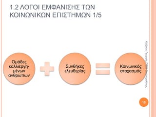 ΚΕΦΑΛΑΙΟ 1Ο
Ενότητα 1.2 Λόγοι εμφάνισης των κοινωνικών
επιστημών
10
ΚαζάκουΓεωργία,ΠΕ09Οικονομολόγος
 