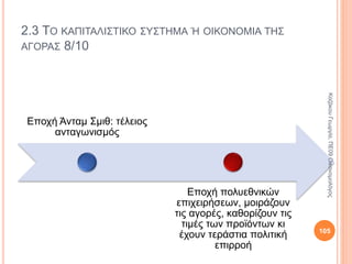2.3 ΤΟ ΚΑΠΙΤΑΛΙΣΤΙΚΟ ΣΥΣΤΗΜΑ Ή ΟΙΚΟΝΟΜΙΑ ΤΗΣ ΑΓΟΡΑΣ 1/10
Καπιταλισμός
Ιδιωτική επιχειρηματικότητα.
Οι επιχειρήσεις αγωνίζονται για
την κατάκτηση των αγορών.
Μισθωτή εργασία.
ΚαζάκουΓεωργία,ΠΕ09Οικονομολόγος
105
 