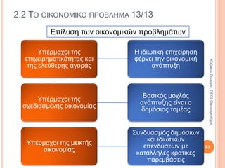  Η διανομή του εισοδήματος είναι ένα πρόβλημα της
πολιτικής οικονομίας με ιδιαίτερες οικονομικές και
κοινωνικές διαστάσεις:
 Ο φαύλος κύκλος της κρίσης
 Τα νέα κοινωνικά προβλήματα
53
2.2 ΤΟ ΟΙΚΟΝΟΜΙΚΟ ΠΡΟΒΛΗΜΑ 9/13
ΚαζάκουΓεωργία,ΠΕ09Οικονομολόγος
 