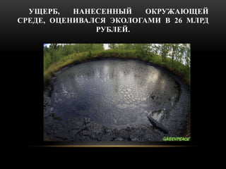 УЩЕРБ, НАНЕСЕННЫЙ ОКРУЖАЮЩЕЙ 
СРЕДЕ, ОЦЕНИВАЛСЯ ЭКОЛОГАМИ В 26 МЛРД 
РУБЛЕЙ. 
 