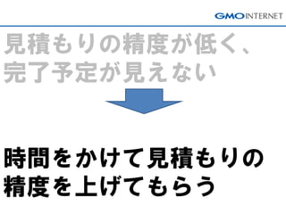 見積もりの精度が低く、 完了予定が見えない 時間をかけて見積もりの 精度を上げてもらう  