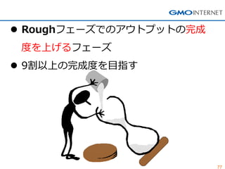 77 
Roughフェーズでのアウトプットの完成 度を上げるフェーズ 
9割以上の完成度を目指す  