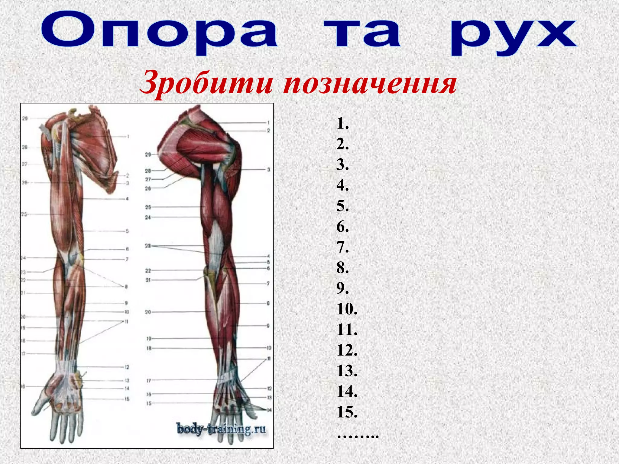 Зробити позначення 
1. 
2. 
3. 
4. 
5. 
6. 
7. 
8. 
9. 
10. 
11. 
12. 
13. 
14. 
15. 
…….. 
 