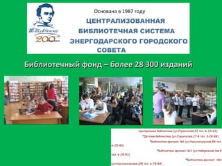 Основана в 1987 году
ББииббллииооттееччнныыйй ффоонндд –– ббооллееее 2288 330000 ииззддаанниийй