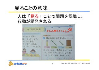 人は「見る」ことで問題を認識し、 
行動が誘発される 
5 Copyright© 
2009 
atWare,Inc.　All 
rights 
reserved. 
ぢ䜛䛣䛸䛾ព࿡ 
 