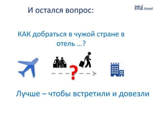 И остался вопрос: 
КАК добраться в чужой стране в 
отель …? 
? 
Лучше – чтобы встретили и довезли 
 