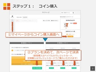 ステップ１：  プランお申し込み
1.  「料料⾦金金プラン」をクリック
2.  「毎⽇日レッスンプラン」か「コイン購⼊入プラン」から選択
3.  クレジットカードまたはペイパルでプランご購⼊入
3
 