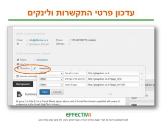 עדכון פרטי התקשרות ולינקים 
אין להשתמש או להפיץ את חומרי המצגת בכל דרך או מדיה, מעבר לשיתוף ברשת, ללא אישור בכתב מגילה גדעון © 
 