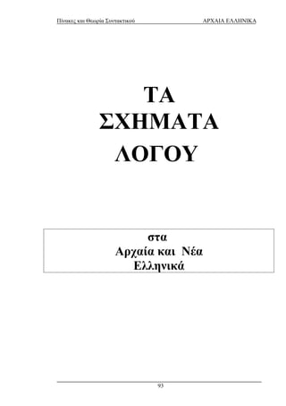 Πίνακες και Θεωρία Συντακτικού ΑΡΧΑΙΑ ΕΛΛΗΝΙΚΑ 
ΤΑ 
ΣΧΗΜΑΤΑ 
ΛΟΓΟΥ 
στα 
Αρχαία και Νέα 
Ελληνικά 
93 
 