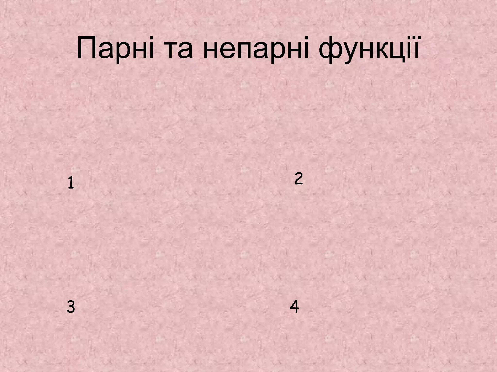 Парні та непарні функції 
1 2 
3 4 
 