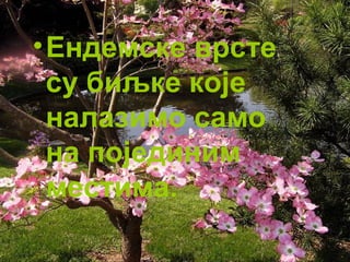 •Ендемске врсте 
су биљке које 
налазимо само 
на појединим 
местима. 
 