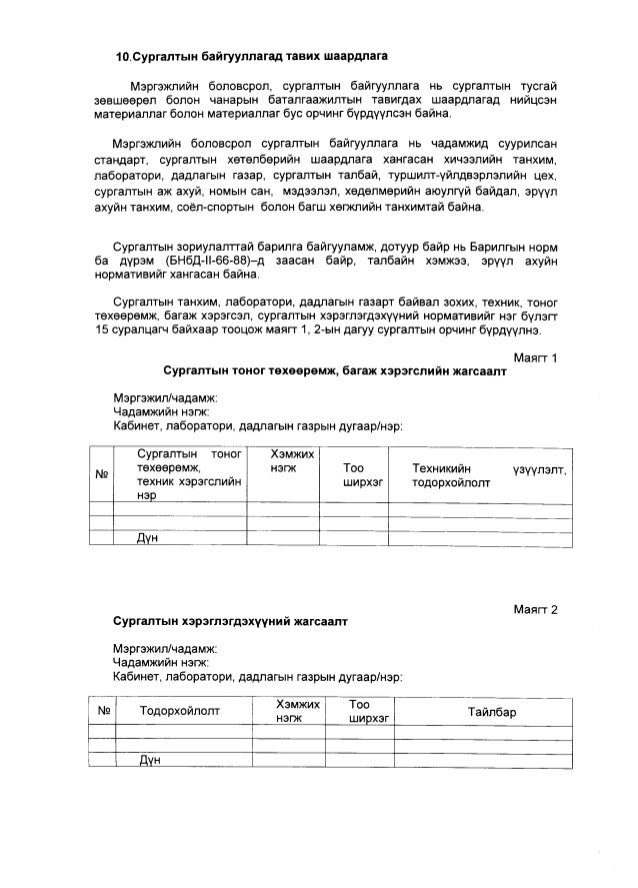 мэргэжлийн боловсрол сургалтын стандартын загвар