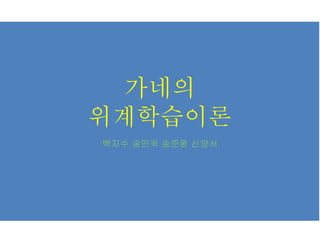 가네의 
위계학습이론 
백지수 송민욱 송준왕 신양서 
 