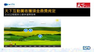 30 
天下互動圖表獲頒金鼎獎肯定 
全台12個國家公園爭議開發案 
 