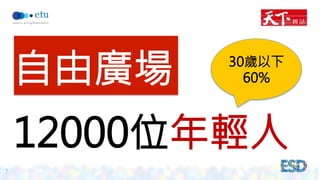 7 
自由廣場 
30歲以下 
60% 
12000位年輕人 
 