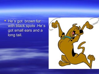  HHee``ss ggoott bbrroowwnn ffuurr 
wwiitthh bbllaacckk ssppoottss ..HHee``ss 
ggoott ssmmaallll eeaarrss aanndd aa 
lloonngg ttaaiill.. 
 