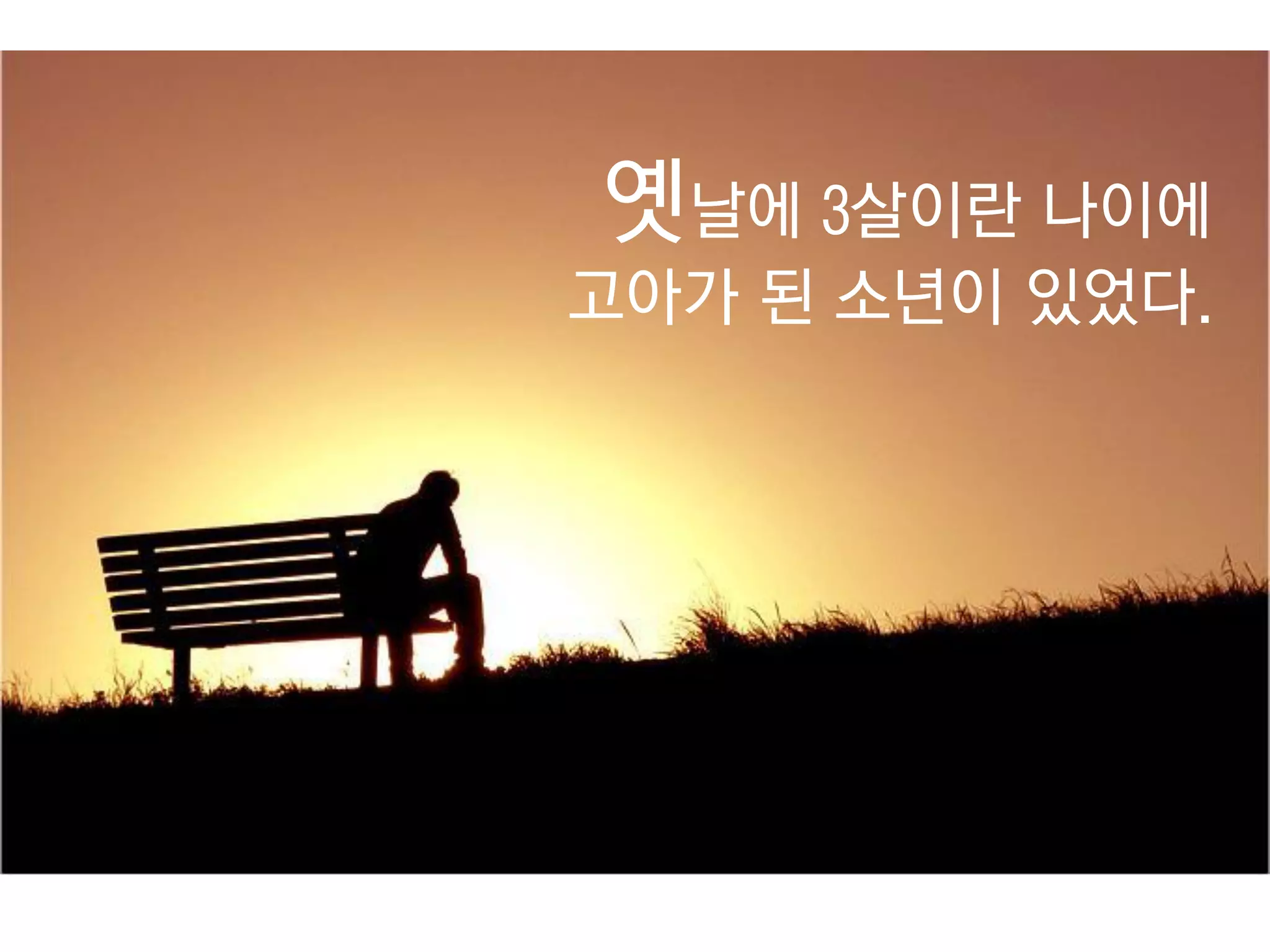 옛날에 3살이란 나이에 고아가 된 소년이 있었다.  