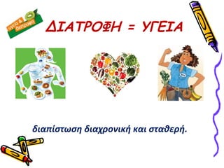 ΔΙΑΤΡΟΦΗ = ΥΓΕΙΑ 
διαπίστωση διαχρονική και σταθερή. 
 