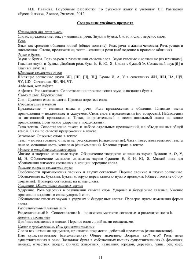 Календарное планирование по русскому языку 3 класс рамзаева