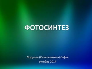 ФОТОСИНТЕЗ 
Мудрова (Синельникова) Софья 
октябрь 2014 
 