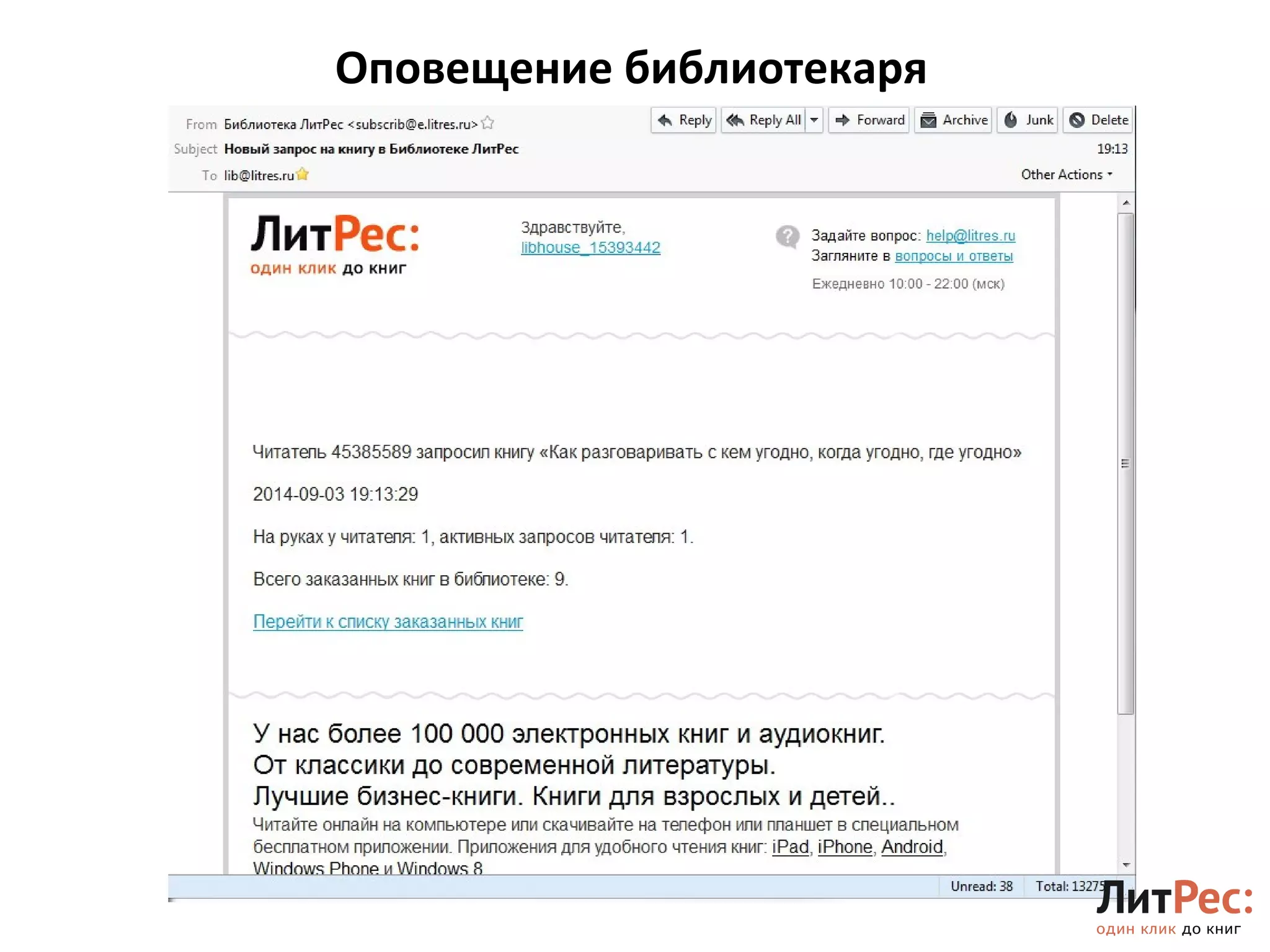 Оповещение библиотекаря 
13 
 