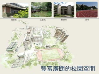 圖書館生態池藝德樓操場 
豐富廣闊的校園空間 
 