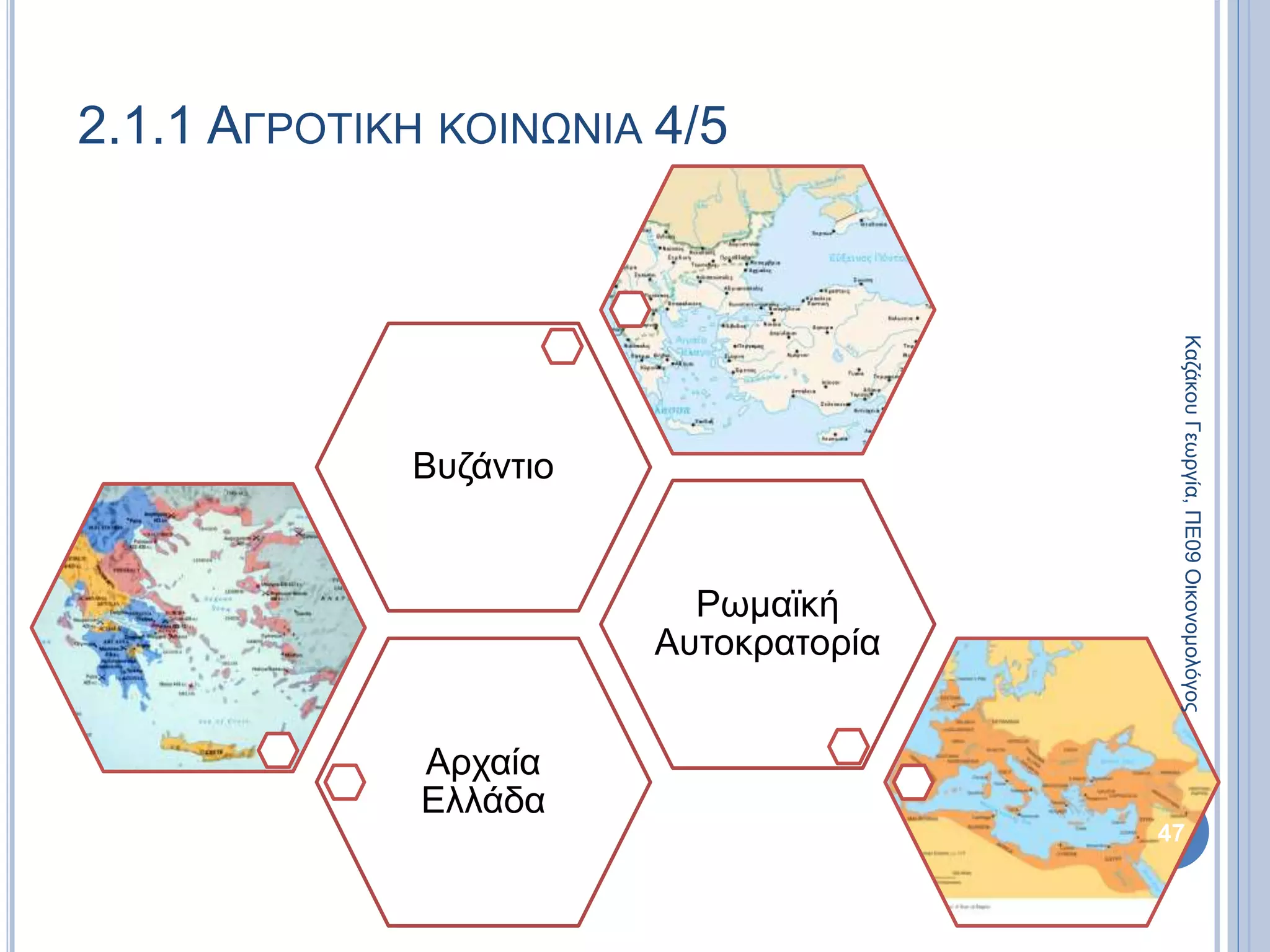 Αρχαία
Ελλάδα
Ρωμαϊκή
Αυτοκρατορία
Βυζάντιο
47
2.1.1 ΑΓΡΟΤΙΚΗ ΚΟΙΝΩΝΙΑ 4/5
ΚαζάκουΓεωργία,ΠΕ09Οικονομολόγος
 