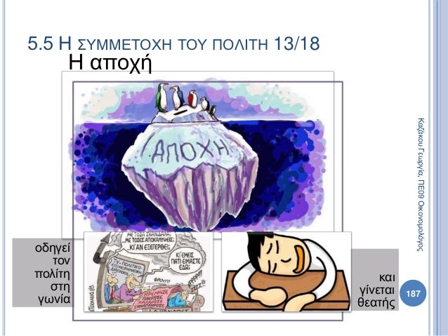 Η αποχή
οδηγεί
τον
πολίτη
στη
γωνία
και
γίνεται
θεατής
187
ΚαζάκουΓεωργία,ΠΕ09Οικονομολόγος
5.5 Η ΣΥΜΜΕΤΟΧΗ ΤΟΥ ΠΟΛΙΤΗ 13/...