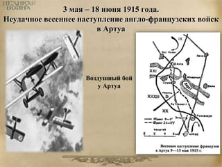 3 мая – 18 июня 1915 года. 
Неудачное весеннее наступление англо-французских войск 
в Артуа 
Воздушный бой 
у Артуа 
 