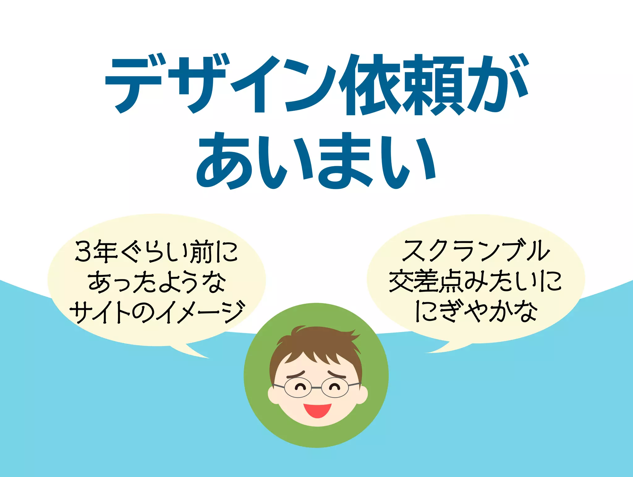デザイン依頼が 
あいまい 
3年ぐらい前に 
あったような 
サイトのイメージ 
スクランブル 
交差点みたいに 
にぎやかな 
 