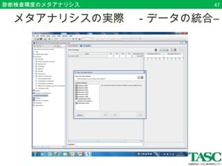 診断検査精度のメタアナリシス47 
　メタアナリシスの実際　－データの統合― 
 