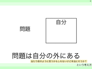 問題は自分の外にある 
　 
　 
という考え方 
　 
6 
当たり前のように思うかもしれないけど本当にそうか？ 
 