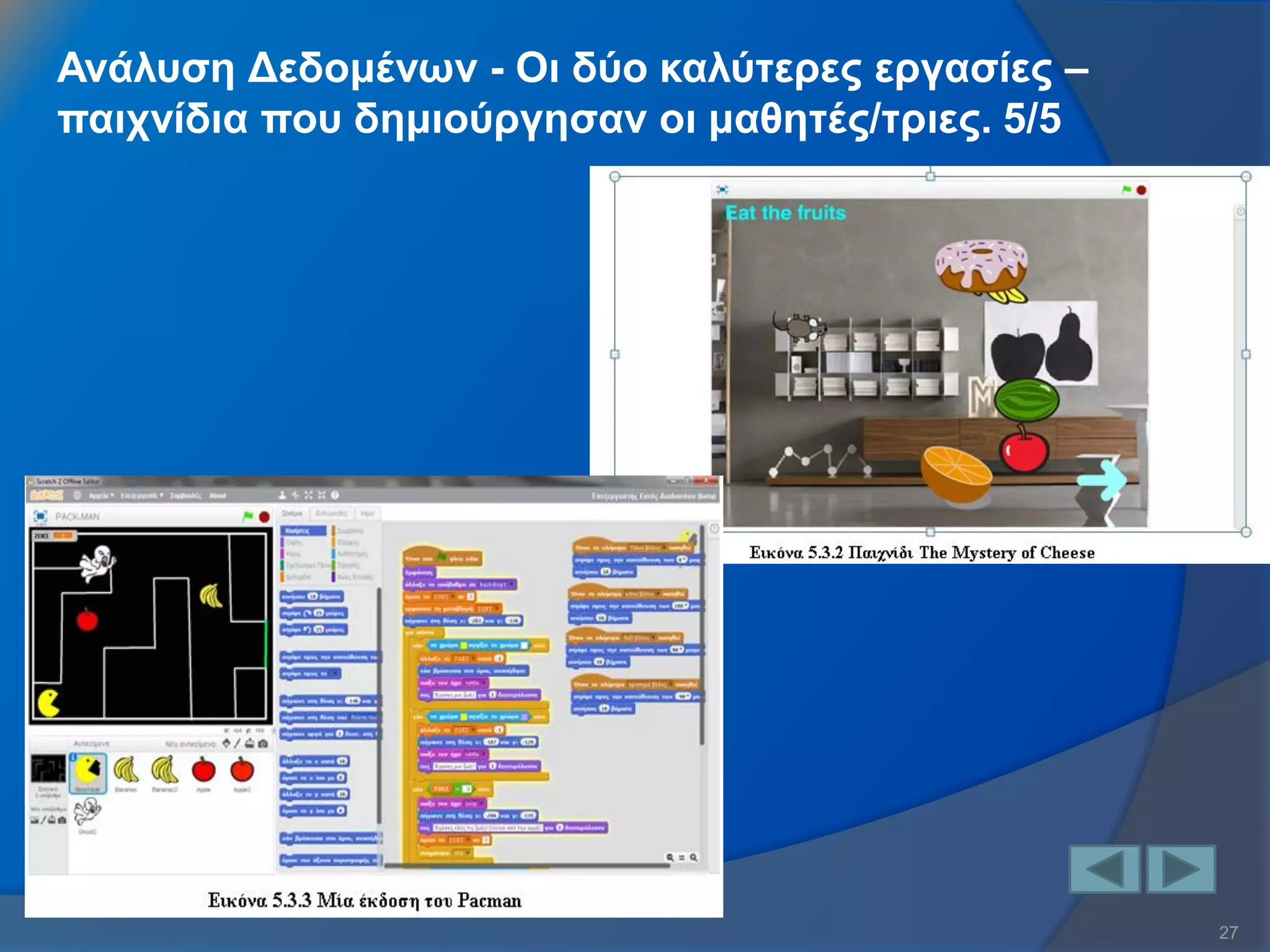 27 
Ανάλυση Δεδομένων - Οι δύο καλύτερες εργασίες – παιχνίδια που δημιούργησαν οι μαθητές/τριες. 5/5  