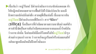 เชื่อกันว่า หญา้รีแพร์มีส่วนช่วยในการกระชับช่องคลอด ทา 
ให้หญิงหลังคลอดสามารถฟื้นตัวไดไ้วไม่แก่ก่อนวัย และมี 
ผิวพรรณเปล่งปลั่งเต่งตึง สาเหตุที่เป็นเช่นนี้ เนื่องมาจากใน 
หญา้รีแพรม์ีส่วนประกอบที่เรียกว่า สาร“ซิลิกา” 
(silica) ซึ่งเป็นสารที่กา เนิดมาตามธรรมชาติอย่างแทจ้ริง 
สารตัวนี้จัดเป็นสารตน้กา เนิดของคอลลาเจนและน้าไขขอ้ใน 
ร่างกาย ดังนั้น จึงส่งผลให้เมื่อบริโภคหรือใชห้ญา้รีแพรบ์า รุง 
ส่วนต่างๆของร่างกาย ร่างกายก็จะถูกรีแพรห์รือซ่อมแซมให้ 
กลับมาดูเหมือนใหม่ไดอี้กครั้งนั่นเอง 
 สุขภาพน่ารู้.com/ฟื้นความสาวดว้ย-หญา้รีแพร์/ 
 