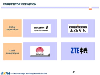 41 
CCOOMMPPEETTIITTOORR DDEEFFIINNIITTIIOONN 
Global 
corporations 
Local 
corporations 
——Your Strategic Marketing Partner in China 
 