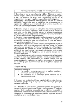 παραδείγματα φόρτισης με τριβή, από την καθημερινή ζωή. 
 Εμφανίζεται η εικόνα μιας πλαστικής ράβδου. Πιέζοντας το πράσινο 
κουμπί, μπορεί ο μαθητής να διαπιστώσει το αν η ράβδος είναι φορτισμένη 
ή όχι. Στη συνέχεια, με «κλικ» στην κουκουβάγια, μπορεί να δει 
παραστατικά το φαινόμενο της φόρτισης με τριβή σε μάλλινο ύφασμα. 
Παρατήρηση: Στην παράσταση τόσο της ράβδου όσο και του μάλλινου 
υφάσματος, εμφανίζονται μόνο τα ηλεκτρόνια που μεταπηδούν από το 
ύφασμα στη ράβδο και όχι τα συνολικά θετικά και αρνητικά σωματίδια που 
ούτως ή άλλως υπάρχουν σε κάθε υλικό σώμα. 
Ο δάσκαλος μπορεί να ξεκινήσει το μάθημά του παροτρύνοντας τα παιδιά 
να τρίψουν ένα πλαστικό καλαμάκι με χαρτί κουζίνας και να το πλησιάσουν 
στον τοίχο ή σε ένα τζάμι. Τα παιδιά βλέπουν το καλαμάκι να κολλά στον 
τοίχο ή το τζάμι, εντυπωσιάζονται και προσπαθούν να δώσουν απαντήσεις 
και τις δικές τους ερμηνείες για το φαινόμενο. 
Ο δάσκαλος μπορεί να αναφερθεί σε ένα πλήθος καθημερινών φαινομένων 
που αφορούν στο στατικό ηλεκτρισμό, π.χ. τριβή στα καθίσματα του 
αυτοκινήτου και φόρτιση, τριβή των μαλλιών με τη χτένα και φόρτιση, 
αντιστατικά σπρέι μαλλιών κλπ. 
Μπορεί να εξηγήσει πως τόσο η πλαστική ράβδος όσο και το μάλλινο 
ύφασμα είναι στην αρχή ηλεκτρικά ουδέτερα γιατί έχουν ίδιο αριθμό 
πρωτονίων και ηλεκτρονίων. Tα ηλεκτρόνια, όμως, στο μάλλινο ύφασμα 
συγκρατιούνται πιο χαλαρά απ’ ότι τα ηλεκτρόνιά του στην πλαστική 
ράβδο. Με την τριβή, λοιπόν, ένας αριθμός ηλεκτρονίων από το μαλλί, 
μεταπηδά στο πλαστικό. Προφανώς, και το μάλλινο ύφασμα και το 
πλαστικό φορτίζονται. 
Στη συνέχεια, αφού οι μαθητές παρατηρήσουν το πλαστικό αντικείμενο 
που έλκει τα μικρά κομματάκια του χαρτιού, ο δάσκαλος μπορεί να θέσει τη 
βασική ερώτηση: «Αν πλησιάσουμε το μάλλινο ύφασμα στα ίδια 
κομματάκια χαρτί, τι νομίζεις ότι θα συμβεί;» και περιμένει να διαπιστώσει 
αν οι μαθητές έχουν συνειδητοποιήσει ότι και το μάλλινο ύφασμα έχει 
φορτιστεί. 
Έλξη και άπωση 
Οι μαθητές επιδιώκεται: 
· Να γνωρίζουν και να χρησιμοποιούν με ακρίβεια τους όρους 
«ομώνυμα» και «ετερώνυμα» φορτία. 
· Να κατανοούν ότι τα ετερώνυμα φορτία έλκονται και τα 
ομώνυμα απωθούνται. 
 Με «κλικ» στα κατάλληλα πλήκτρα, ο μαθητής βλέπει πώς έλκονται ή 
απωθούνται μεταξύ τους τα ομώνυμα ή τα ετερώνυμα φορτισμένα 
μπαλόνια, αντίστοιχα. 
Αν ο δάσκαλος το κρίνει σκόπιμο, μπορεί να προτείνει στους μαθητές το 
παιχνίδι που υπάρχει στο σύνδεσμο «Ας παίξουμε/ Παίζω με ηλεκτρικά 
φορτία». Εκεί ο μαθητής, ακολουθώντας τις οδηγίες, προσπαθεί να 
τοποθετήσει μέσα στα αυλάκια τα φορτισμένα σωματίδια, έτσι ώστε να μην 
τοποθετηθούν συνεχόμενα δύο ομώνυμα φορτισμένα σωματίδια, γιατί αυτά 
απωθούνται και το παιχνίδι διακόπτεται. 
54 
 