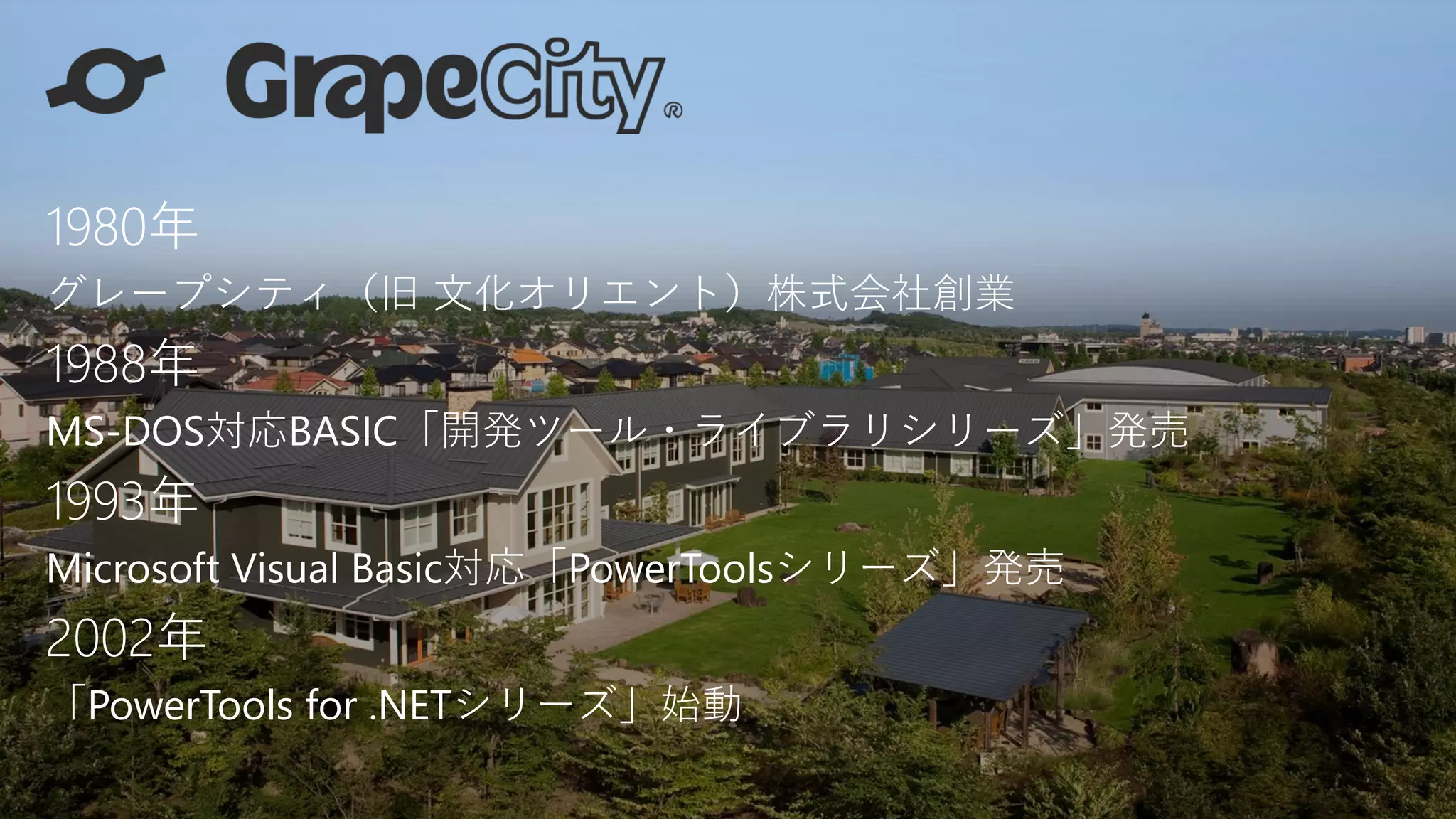 1980年 
グレープシティ（旧文化オリエント）株式会社創業 
1988年 
MS-DOS対応BASIC「開発ツール・ライブラリシリーズ」発売 
1993年 
Microsoft Visual Basic対応「PowerToolsシリーズ」発売 
2002年 
「PowerToolsfor .NETシリーズ」始動  