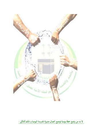 لا بد من وضع خطة يومية توضح أعمال مديرة المدرسة اليومية و ذلك كالأتي : 
 