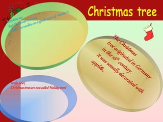 In theUSA,
Christmastreesarenowcalled‘Holidaytrees’
 