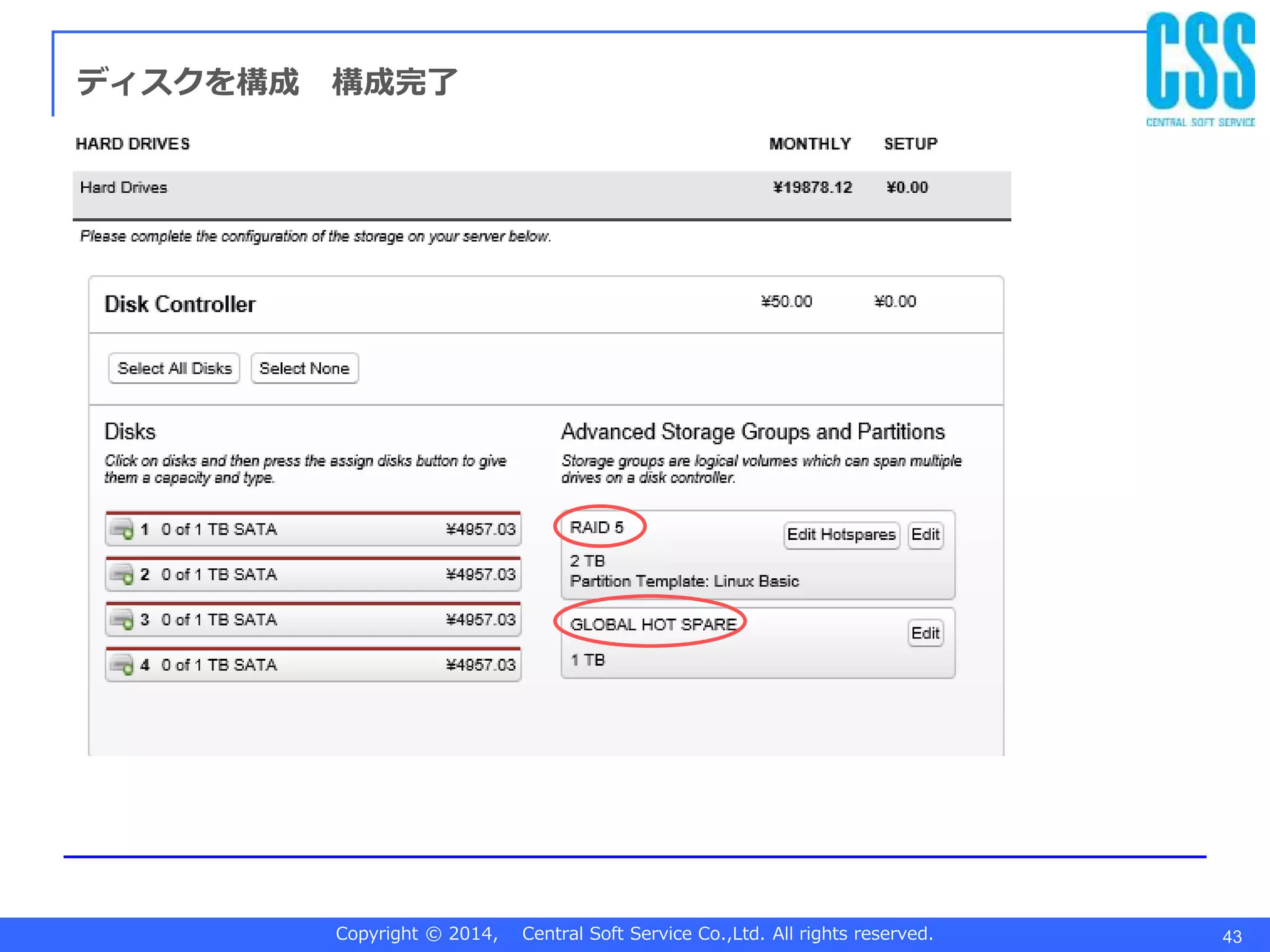 Copyright © 2014, Central Soft Service Co.,Ltd. All rights reserved. 43
ディスクを構成 構成完了
 