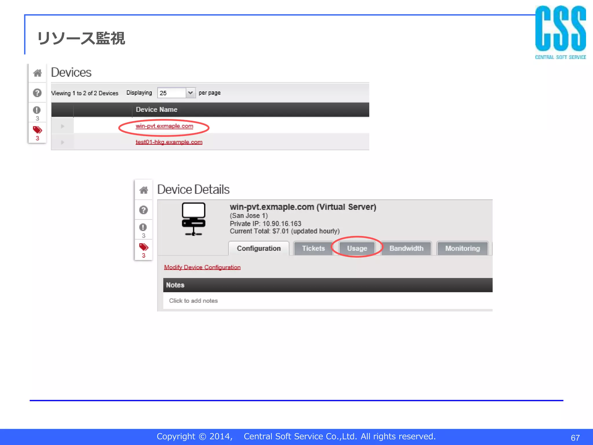 Copyright © 2014, Central Soft Service Co.,Ltd. All rights reserved. 67
リソース監視
 